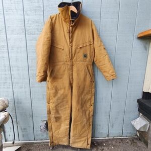 90s y2k Berne Men's Insulated Duck Coveralls sz L Short Tan Workwear Blue Collar